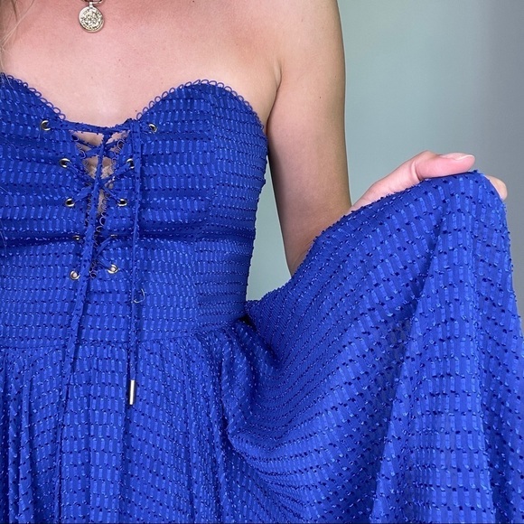 House Of Harlow x Revolve Blue Strapless Lace Up Dress Size Medium - Picture 6 of 14